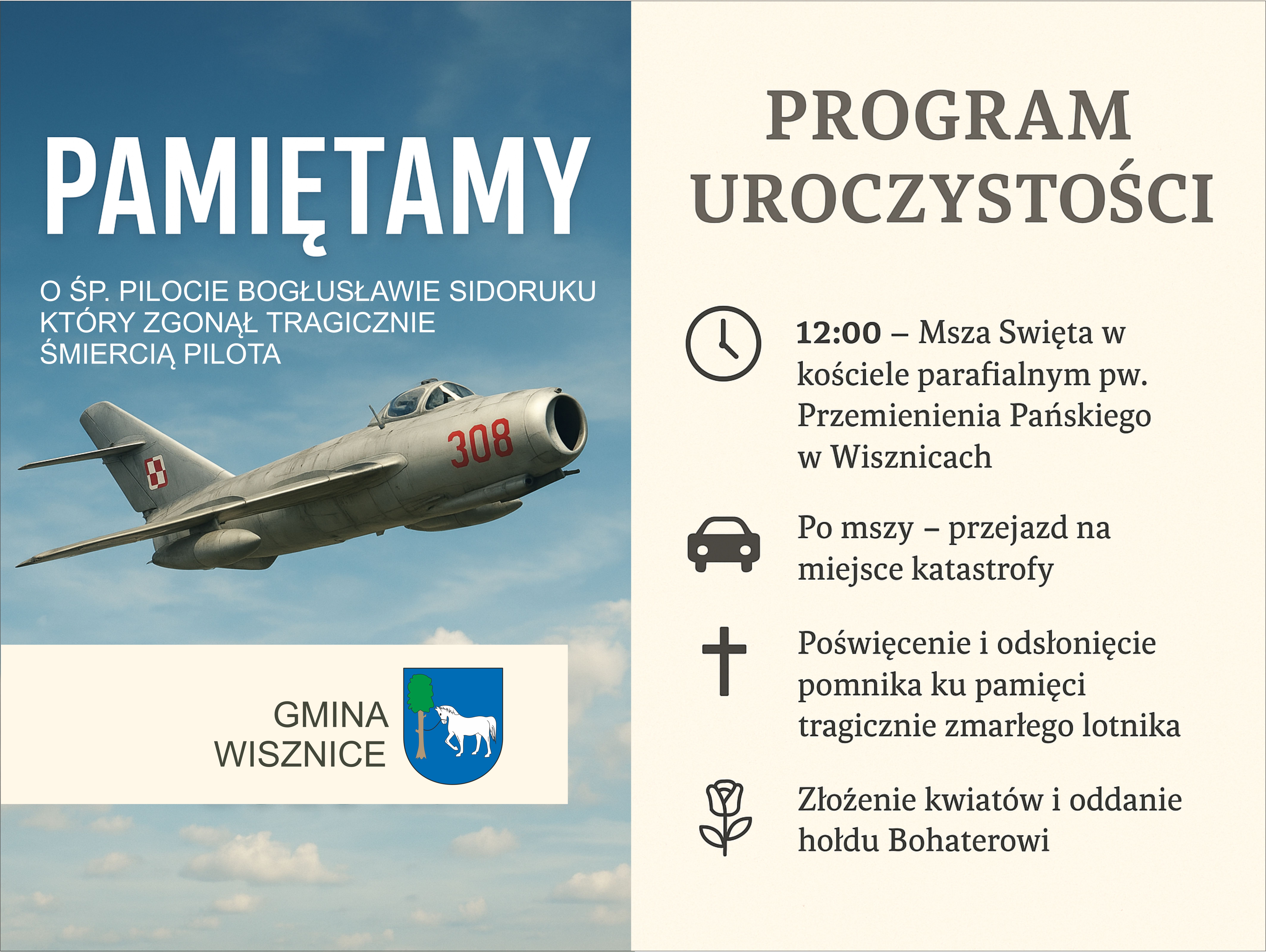 Odsłonięcie pomnika ku pamięci lotnika st. kpr. pchor. pil. Bogusława Sidoruka 