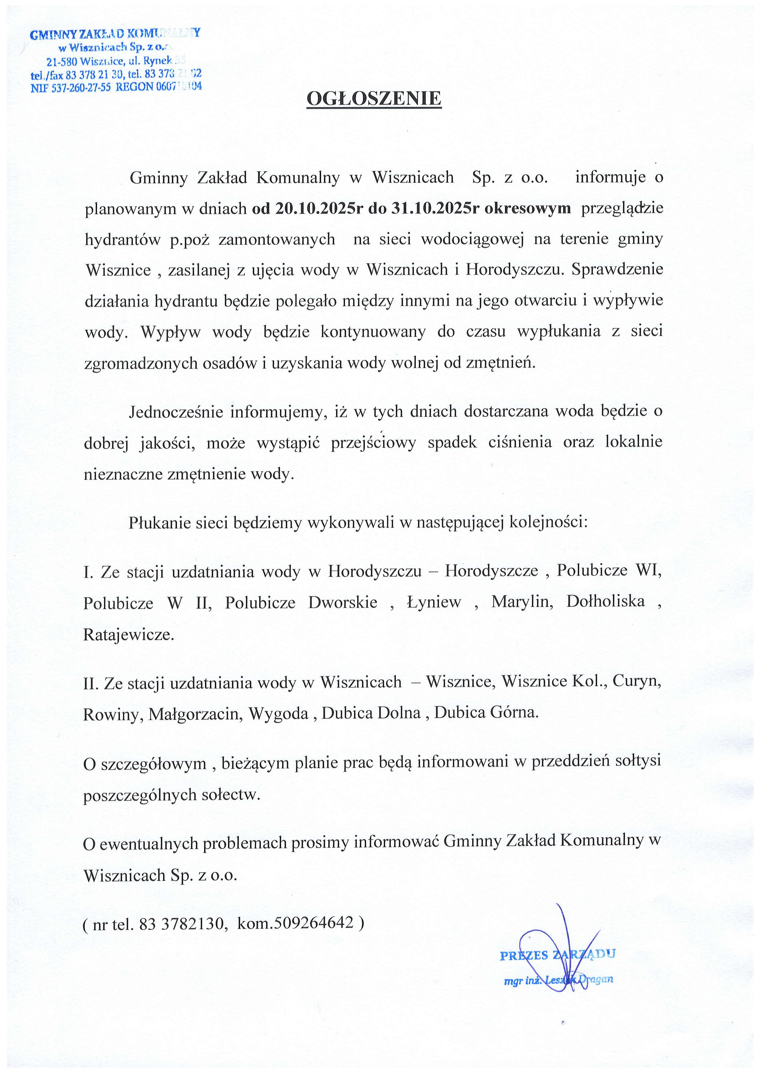 OGŁOSZENIE GZK WISZNICE 